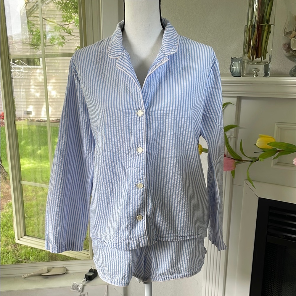 Light Blue & White Seersucker Women's Pajama Set
